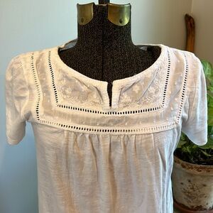 Eddie Bauer White Cotton S/S Boho Shirt Size Small